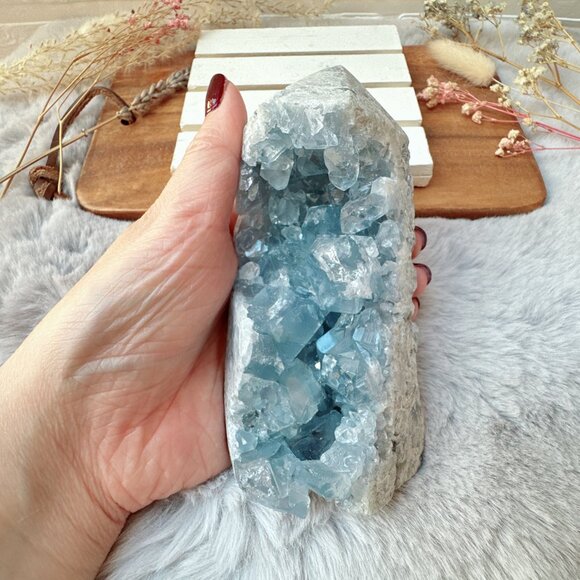 Beautiful Large Celestite Raw Crystal Cluster Tower - Picture 9 of 10